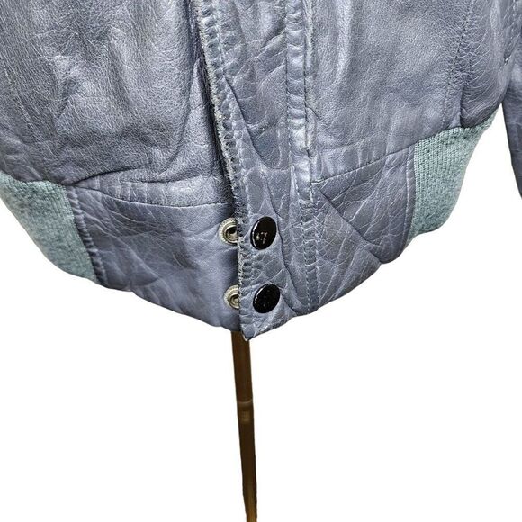 Vintage 80s Cafe Racer Leather Bomber Jacket Mens Size M Gray - Picture 3 of 9